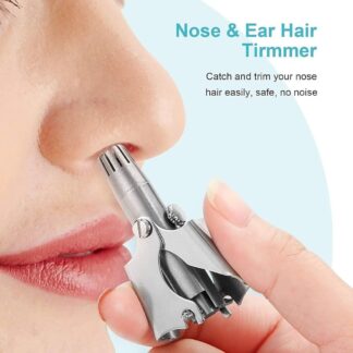 Manual Stainless Steel Nose & Ear Hair Trimmer - Painless, Battery-Free Precision Personal Grooming Tool with Cleaning Brush
