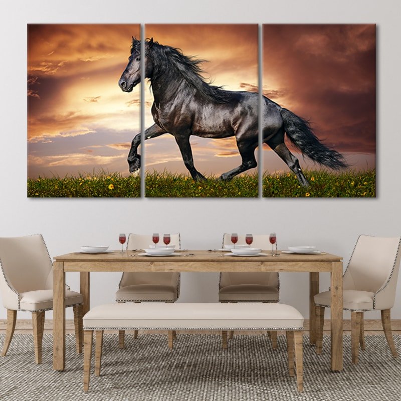 3 Pc Black Horse Wall Décor Photo Tiles | Elegant Design | Self‑Adhesive Double Tape | Size 8x11 | Premium Finish