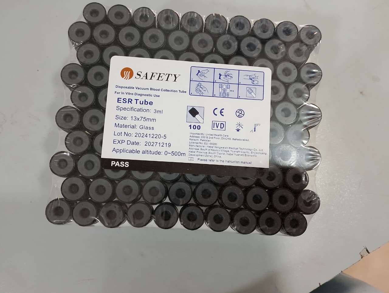 Safety Black Collection Tube – ESR Blood Test Tube 3ML, Secure Sample Collection, 100pcs Laboratory Pack - Image 2