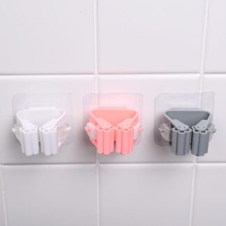 1 Pc Mop and Broom Self Adhesive Holder Wall Mount Magic Hanger Organizer Cleaning Tools Storage Mop Rack (Random Color)