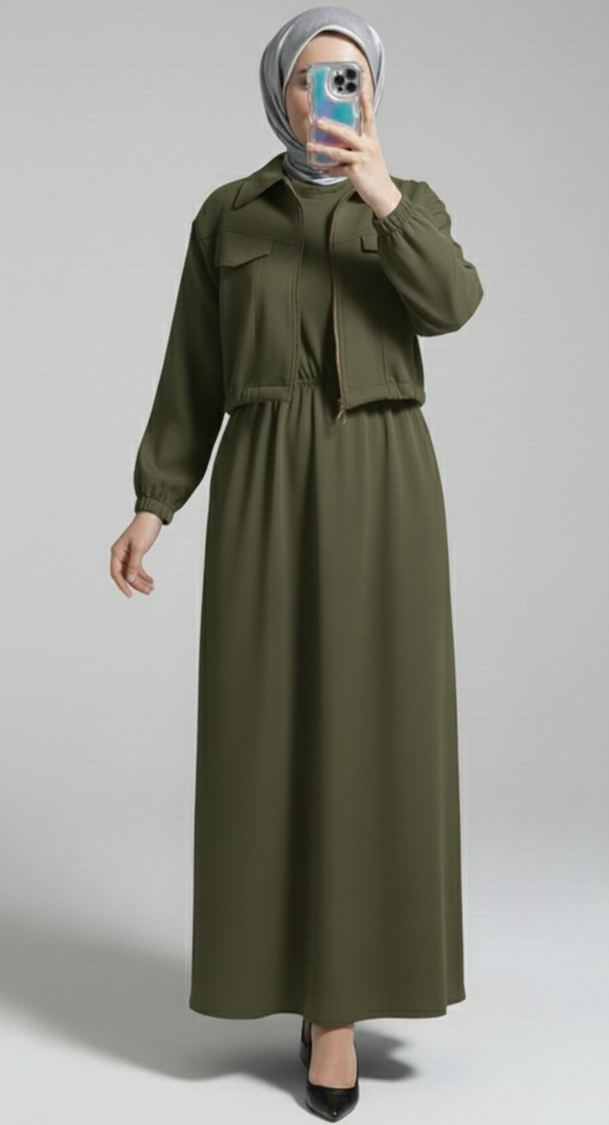 Stylish 2 Piece Set Long Frock Maxi Dress With Matching Zipper Jacket Premium Quality - Image 4