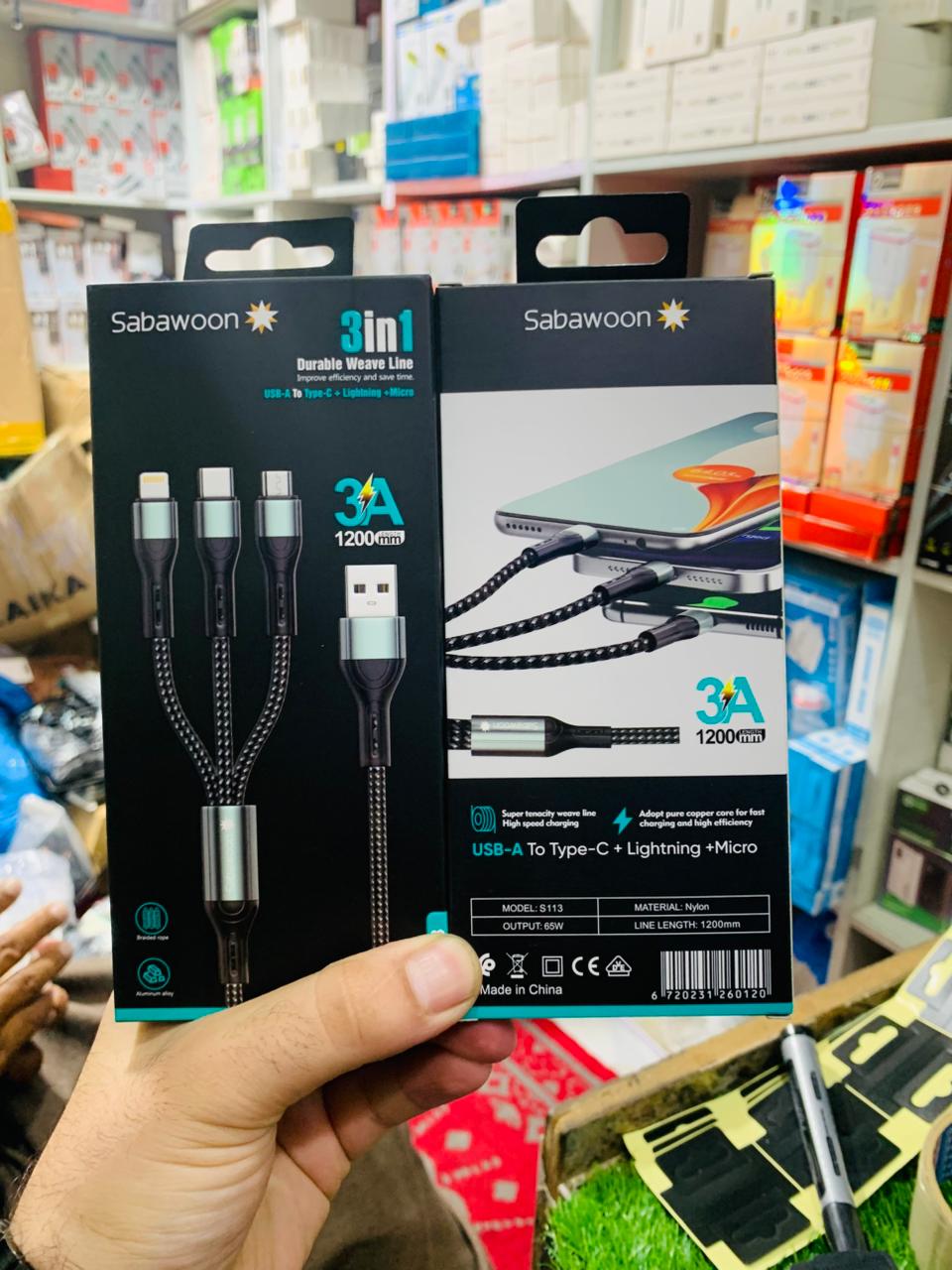 Sabawoon S113 3‑in‑1 Cable | 3A Fast Charging | Original Quality - Image 5