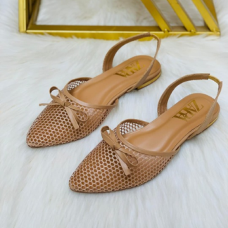 Pointed-Toe Mesh Slingback Flats with Bow
