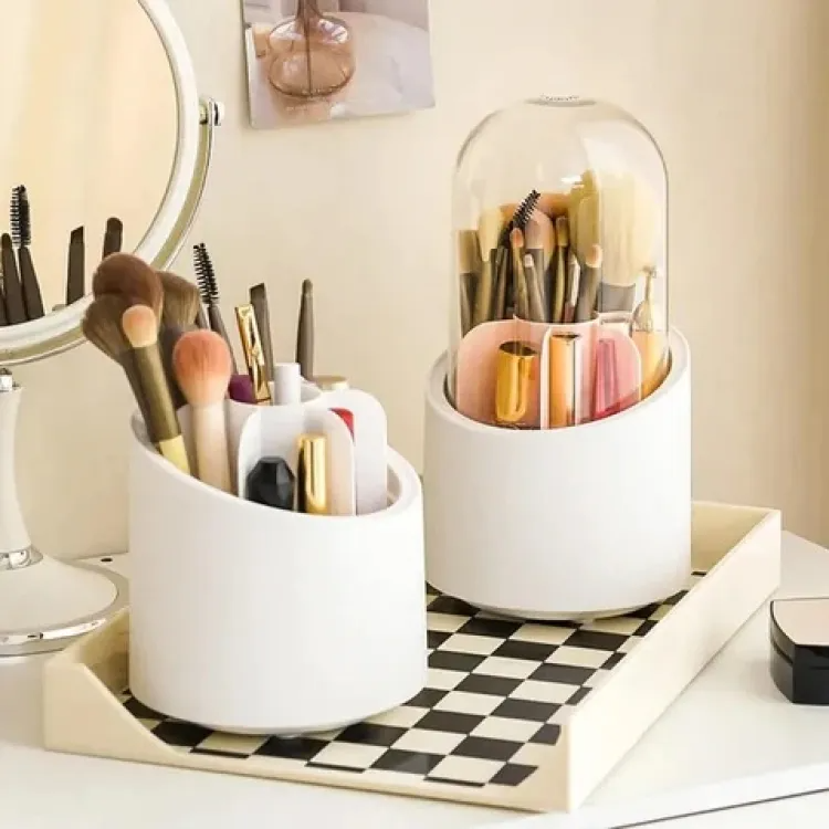 Makeup Brush Holder Organizer With Lid 360° Rotating Dustproof Printed Hard Box For Neat And Stylish Storage - Image 5