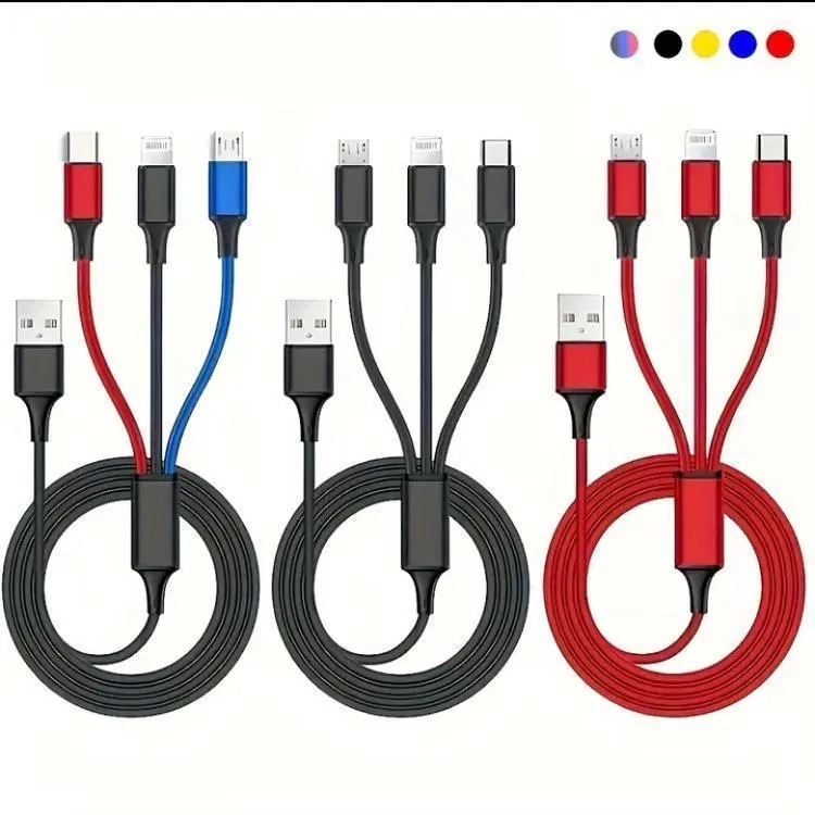 3 In 1 Charging Cable Durable Aluminum Alloy Strong Build Reliable Utility Perfect Choice For Daily Charging Needs (Random Color) - Image 3