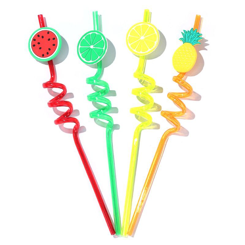 4Pcs Cartoon Lime Lemon Pineapple Watermelon Plastic Spiral Drinking Straws Children (random color ) - Image 3