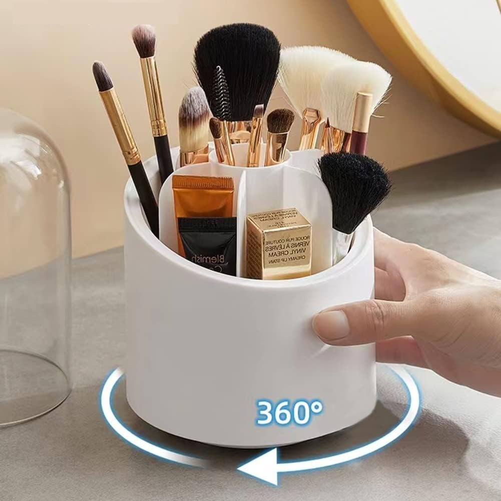 Makeup Brush Holder Organizer With Lid 360° Rotating Dustproof Printed Hard Box For Neat And Stylish Storage - Image 4