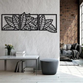 3D wooden 3 Piece Long Leaf Panels | Wall Hanging wooden Art | Wall art I Wall art for room decoration