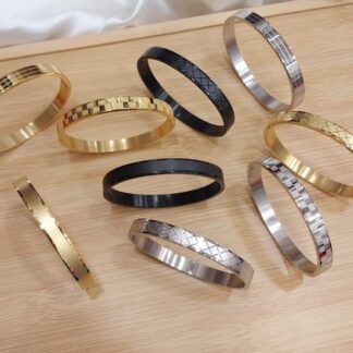 Premium Unisex Geometric Bangle Collection - 18K Gold, Silver & Matte Black Stainless Steel Cuffs with Mixed Textures & Engraved Designs