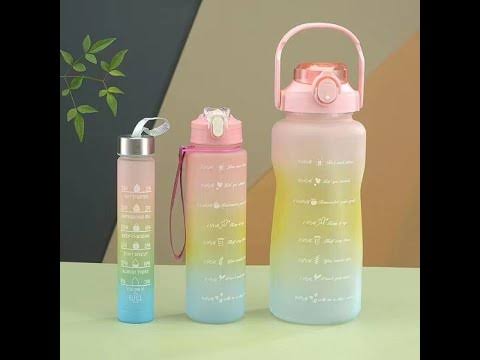 3-Piece Motivational Water Bottle Set with Time Markers & Straw – Leak-Proof, BPA-Free Frosted Gradient Ombre Jugs (2L, 900ml, and 300ml) for Fitness, Gym, and Outdoor Sports - Image 2