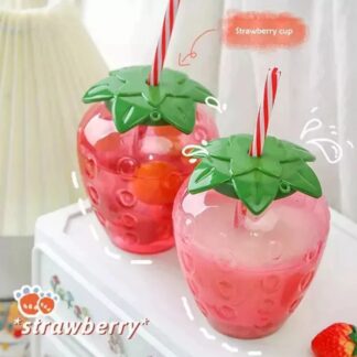 Strawberry Straw Water Bottle (Cute/Kawaii Design)