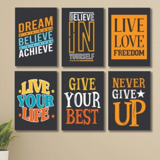 set of 6 Motivational sticky canvas frames for wall decore / sticky phototiles
