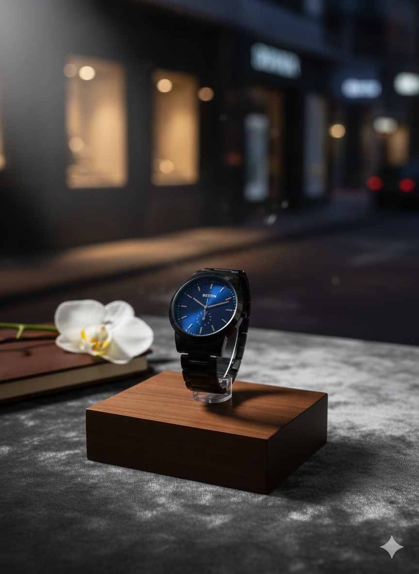 BESTWIN Minimalist Matte Black Link Bracelet Watch - Premium Sunray Blue & Cream Dials - Precision Quartz Movement for Modern Professionals - Image 5