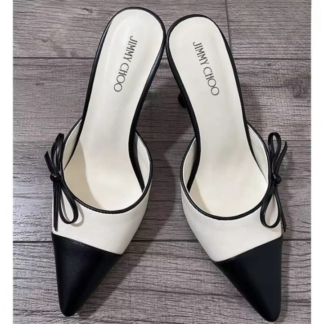 Jimmy Choo Pointed-Toe Leather Mules with Bow Detail