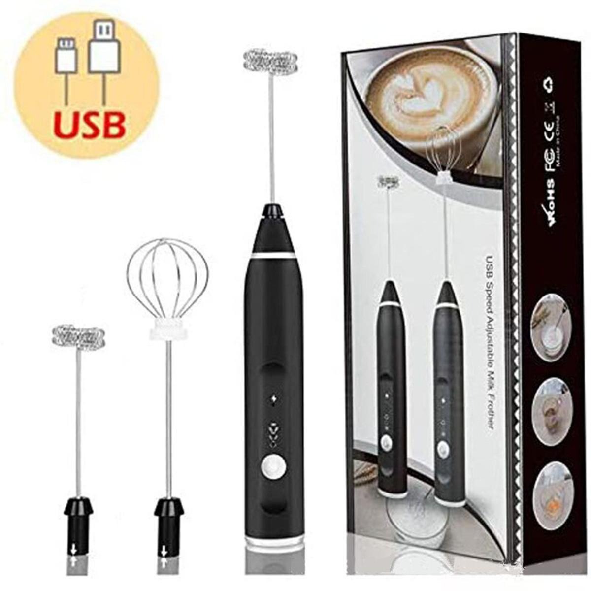 2 In 1 Rechargeable Milk Frother Wand – Powerful Handheld Whisk & Drink Mixer For Coffee, Latte, Cappuccino, Hot Chocolate & Beverages (Black)