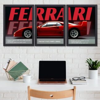 3 Pc Ferrari Wall Décor Photo Tiles | Elegant Design | Self‑Adhesive Double Tape | Size 8x11 | Premium Finish