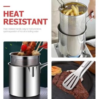Stainless Steel Deep Fryer Frying Pot With Strainer 12ML Capacity | Basket Deep Fryer Pot for Baking Frying Boiling Home Kitchen