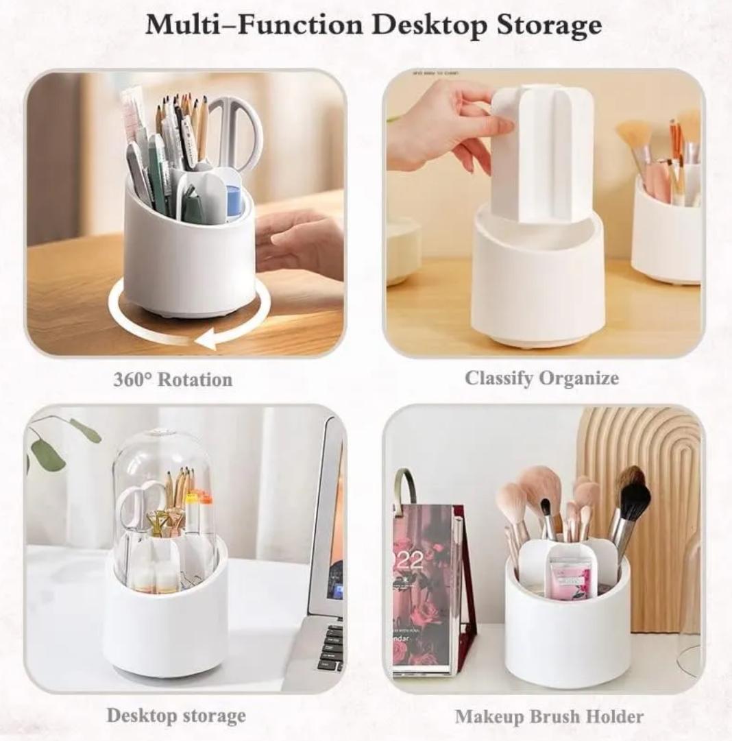 Makeup Brush Holder Organizer With Lid 360° Rotating Dustproof Printed Hard Box For Neat And Stylish Storage - Image 2