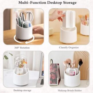 Makeup Brush Holder Organizer With Lid 360° Rotating Dustproof Printed Hard Box For Neat And Stylish Storage