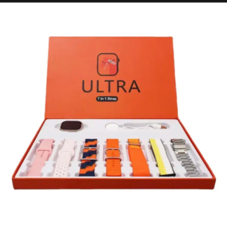 Ultra Smart Watch Bundle with 7-in-1 Interchangeable Straps, Fitness Tracker, Bluetooth Call, Heart Rate Monitor, & Wireless Charging Case