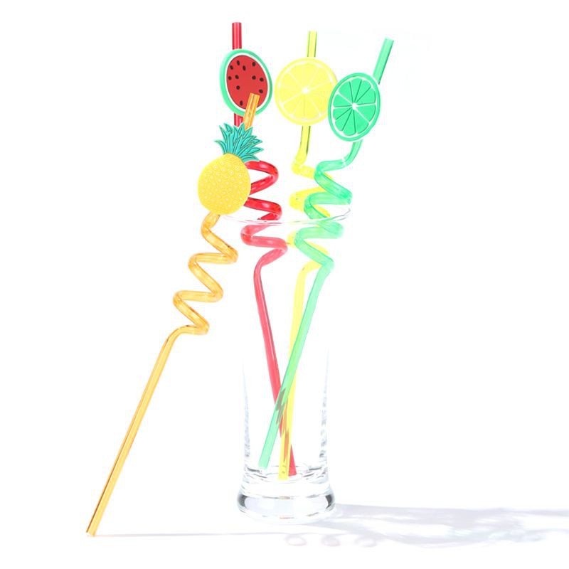 4Pcs Cartoon Lime Lemon Pineapple Watermelon Plastic Spiral Drinking Straws Children (random color ) - Image 2