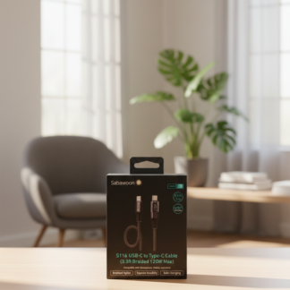 Sabawoon S116 USB-C to USB-C Braided Charging Cable – 120W Max Fast Charge with Integrated LED Power Display (3.3ft/1m)