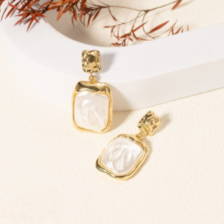 Elegant Korean Gold Foil Earrings with White Stone (PXT-115)