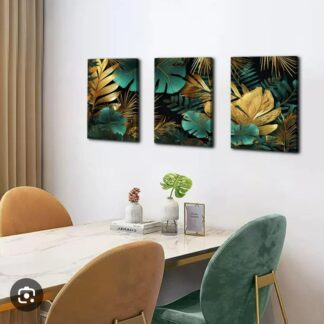 3 Pc Leafs Phototiles Wall Art Set Elegant Ready To Hang Self Adhesive Tiles Premium Quality For Home And Office Decor