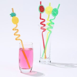 4Pcs Cartoon Lime Lemon Pineapple Watermelon Plastic Spiral Drinking Straws Children (random color )