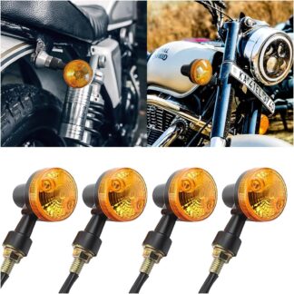 Pack of 4 Universal Motorcycle Turn Signal Indicators | Amber Isharay Lights | Round Fit for 70cc & 125cc Bikes