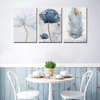 Set of 3 Fresh Posters – Flowers & Feather Wall Art Prints (8x11 Inches) with Double Tape