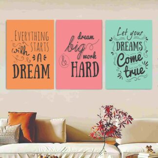 Pack of 3 Motivational quotes sticky wooden canvas frames for wall decore / motivation sticky phototiles for office and room wall decoration