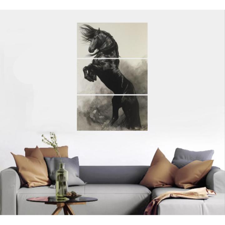 3 Pc Black Horse Wall Décor Photo Tiles | Elegant Design | Self‑Adhesive Double Tape | Size 8x11 | Premium Finish