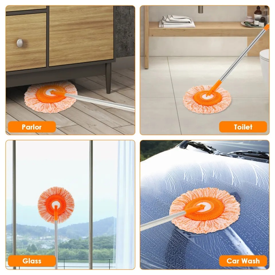 360° Rotating Microfiber Mop | Round Shape | Extendable Adjustable Stick | Floor Cleaning Accessories for Home - Image 4
