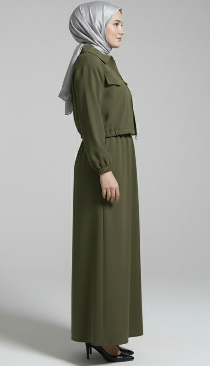 Stylish 2 Piece Set Long Frock Maxi Dress With Matching Zipper Jacket Premium Quality - Image 3