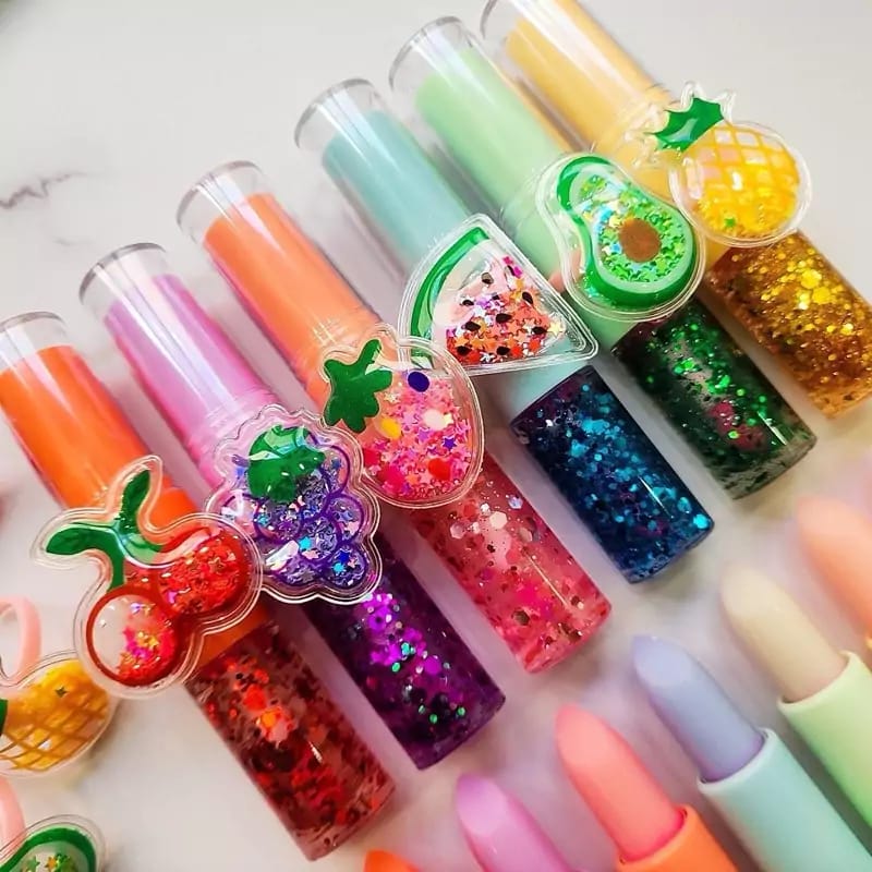 2 In 1 Flavored Fruit Lip Balm Plus Lip Oil Providing Smooth Application Gentle Care - Multicolor