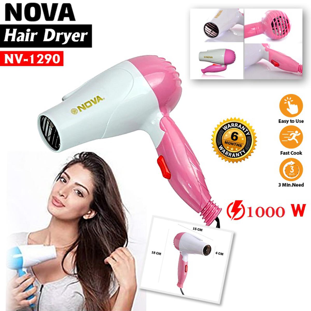 Nova Hair Dryer NV 1290 | Quick Dry Foldable Hair Dryer | Fast Heat Compact Travel Dryer - Image 2