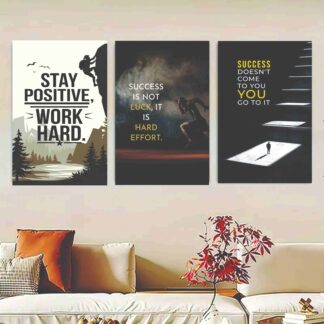 Pack Of 3 Motivational Quotes Sticky Wooden Canvas Frames For Wall Decore / Motivation Sticky Phototiles For Office And Room Wall Decoration