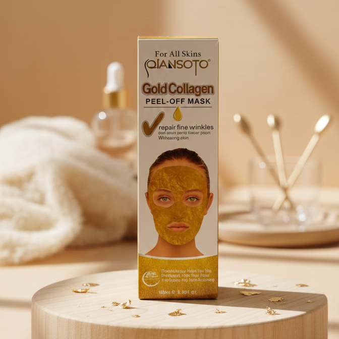 Qiansoto Gold Collagen Peel-Off Facial Mask – Anti-Aging & Skin Brightening Treatment (100ml) - Image 3