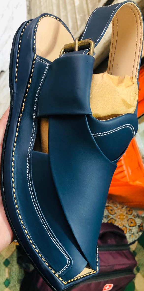 Blue Zalmi Leather Peshawari Chappal Offering Traditional Craftsmanship With Stylish Design And Comfortable Wear - Image 3