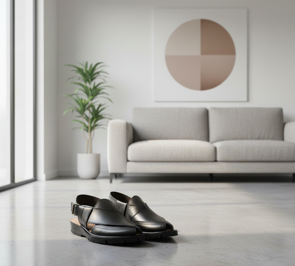 Premium Handcrafted Black Leather Peshawari Chappal - Traditional Kaptaan Design with Durable Tyre Sole and Adjustable Backstrap for Men - Image 4