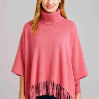 Winter Fleece Poncho with High Neck, Tassel Design & Adjustable Short Sleeves – For Girls/Princess Free Sizes