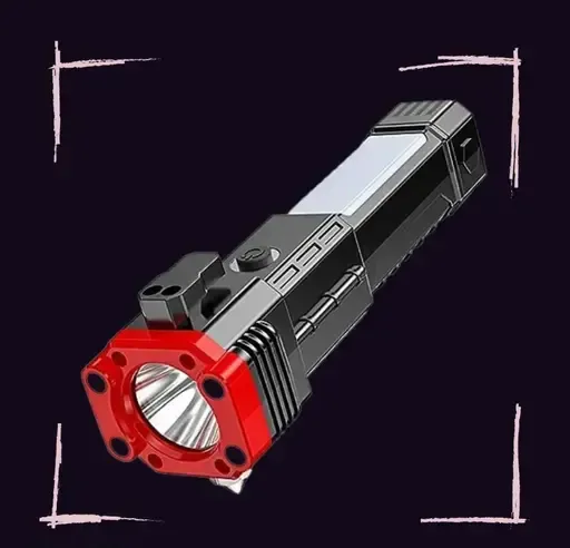 High-Power LED Torch Light Rechargeable Flashlight With Multifunctional Tactical Hammer And Power Bank Feature With Box (Random Color) - Image 3