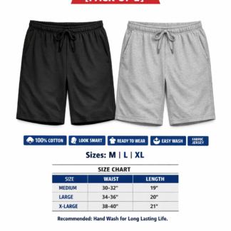 [Pack Of 2] Shorts COTTON JERSEY FABRIC FOR SUMMER | Jersey Shorts for Men - L