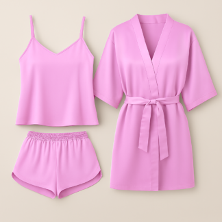 3-Piece Satin Sleepwear Set for Women – Camisole, Shorts & Robe | Elegant Nightwear & Loungewear – Free Size (DC-3003)