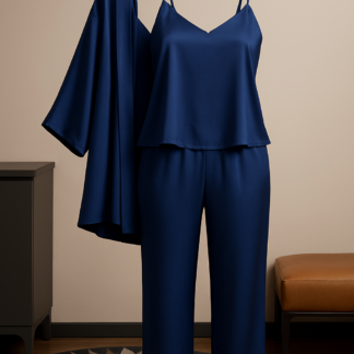 3-Piece Premium Satin Sleepwear Set for Women – Camisole, Pants & Robe | Nightwear & Loungewear | Free Size (DC-3002)