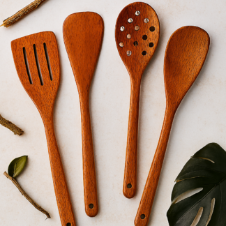 Pack Of 4 - Wooden Spoon Set - Light Brown Kitchen Tools & Gadgets | Kitchen Essentials for Daily Meal Preparation, Suitable for All Types of Cooks from Beginners to Experts.