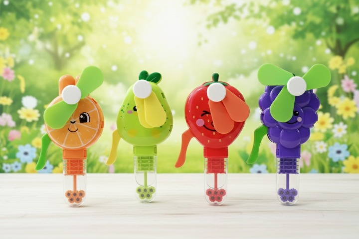 Handheld Fruit Shape Toy Fan for Kids – Cute Cartoon Design, Safe Soft Blades, Portable Mini Fan for Summer Play & Cooling (Random Design)