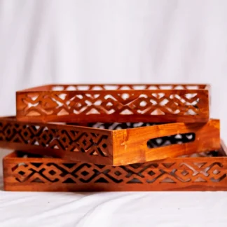 (pack of 3) Wooden Serving Tray Set with handles Wood Serving Trays for Tea Coffee Food Platter Household Kitchen Multipurpose Use