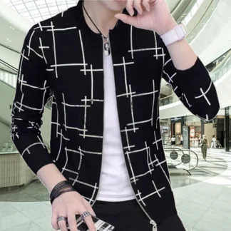 Fashionable & Premium Quality - Stay Stylish with a Black Lining Printed Zipper Jacket, Featuring Trendy Design and Wash and Wear